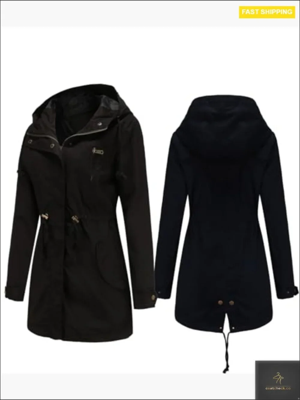 Lightweight Anorak Jacket Zip Up Utility Pockets Drawstring Waist Hooded Coat